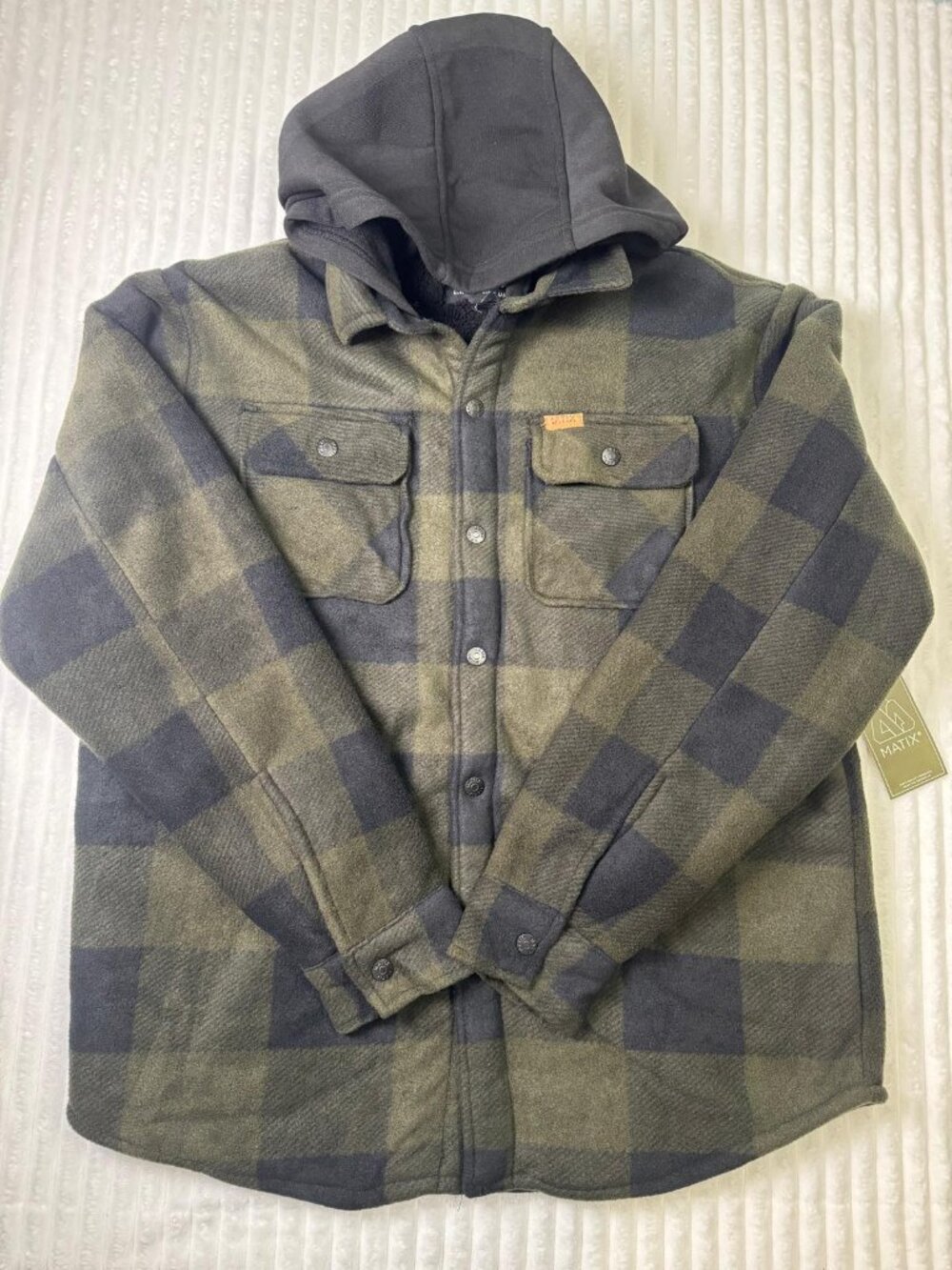 Mens Fleece Hoodie Jacket Shirt M Sherpa Lined Buffalo Plaid Cozy Soft NWT